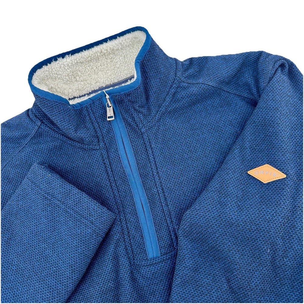 Orvis Mens XL Blue Honeycomb Textured Quarter Zip Sherpa Lined‎ Pullover 1526440
